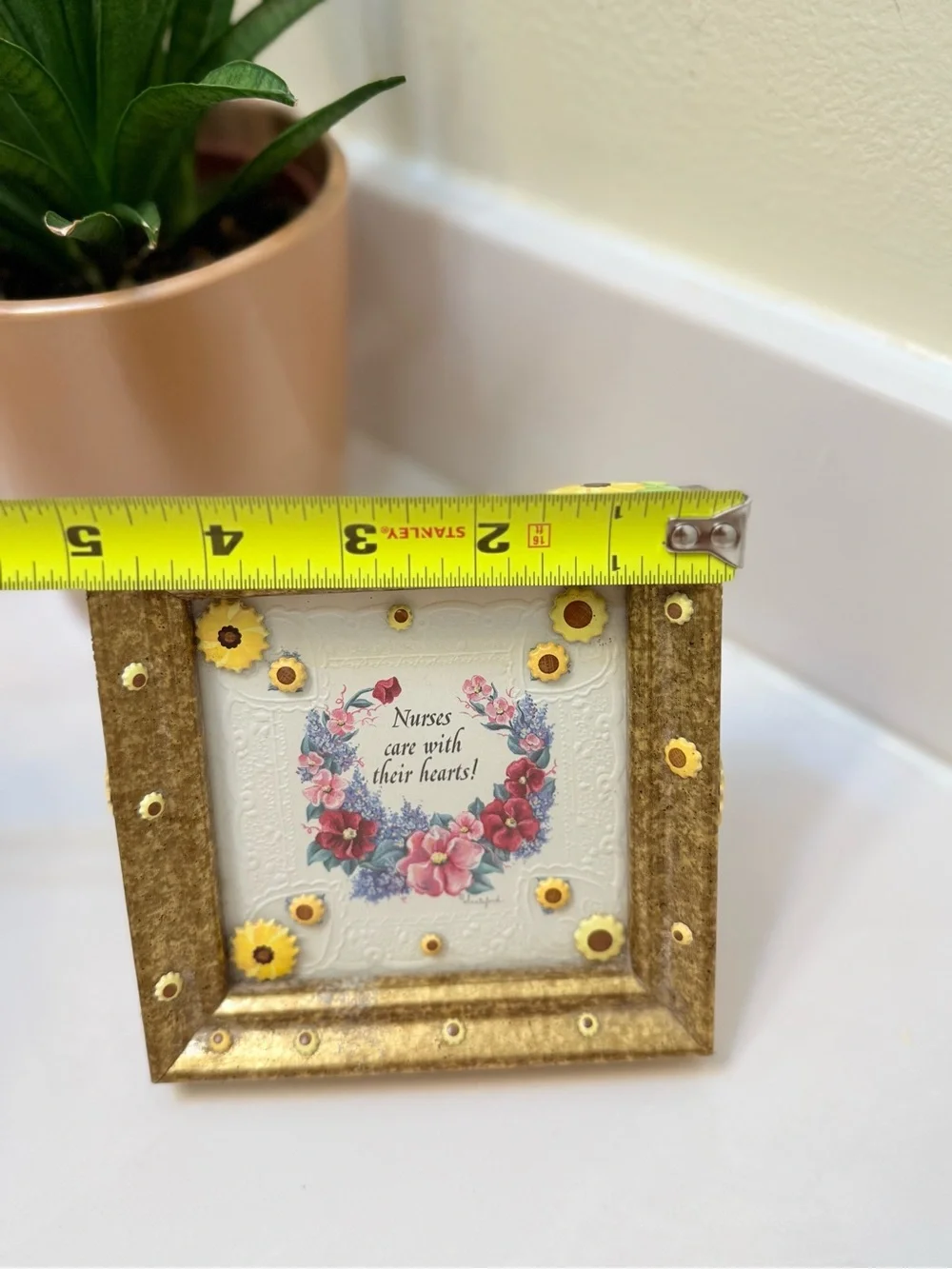 Gold Floral Accent Frame with Yellow Flower Details 4x4